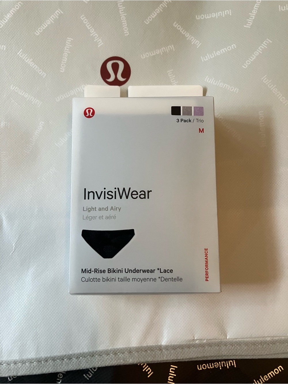 NWT Lululemon InvisiWear Mid-Rise Bikini *Lace 3 Pack, Sz M